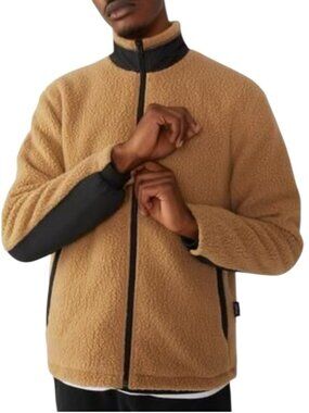Vallier Polartec Fleece Sherpa Sweater Jacket Men's Size Small Tan Black